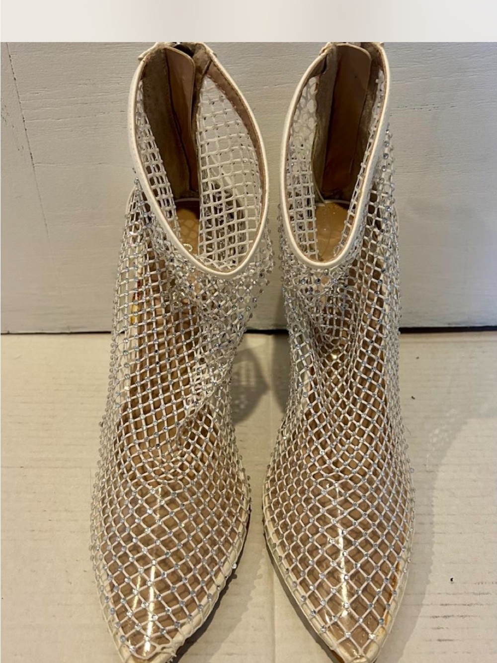 Charles David Silver Mesh Pointed Ankle Booties